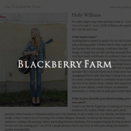 White's Mercantile is mentioned in Blackberry Farm